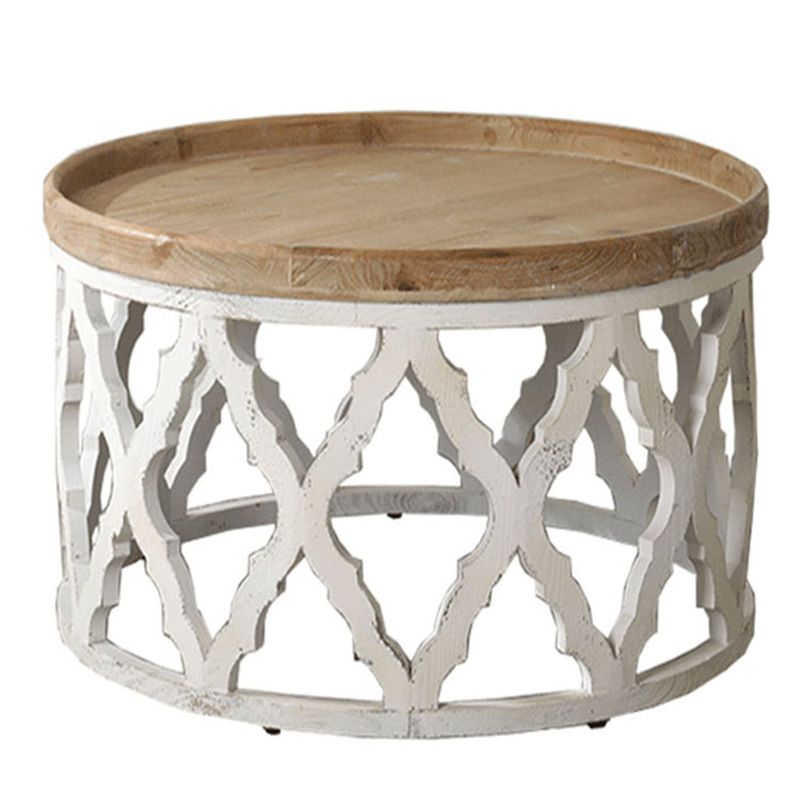 Rustic Drum Side Table Solid Wood Sofa Side Accent Table in Distressed White Clearhalo 'Coffee & Accent Tables' 'End & Side Tables' 'end_side_tables' 'furn' 'furn_end_side_tables' 'Furniture' 'Living Room Furniture' 1200x1200_fb731fb4-f57d-4a65-97dd-d1eb98716592