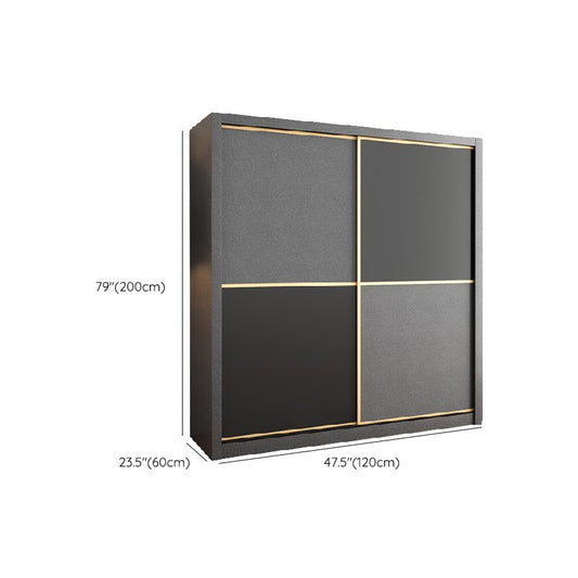 Manufactured Wood Grey Cabinet with Clothes Rail Modern Wardrobe with Sliding Doors