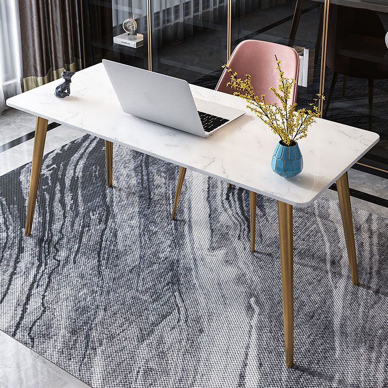 Glam Style Office Desk Rectangular Writing Desk with Metal Legs Clearhalo 'furn' 'furn_office_desk' 'Furniture' 'furniture_office_desk' 'Office Desks' 'Office Furniture' 'office_desk' 1200x1200_fb75a4af-3d54-457e-8dc8-a6eb58a5f503