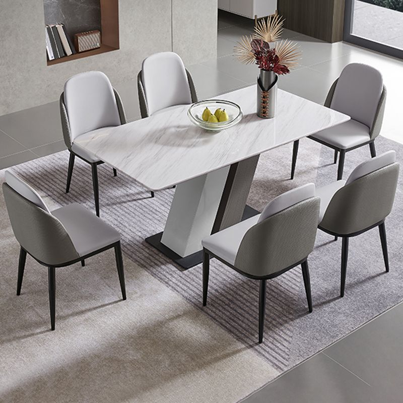 Rectangle Stone Top Dining Table Metal Pedestal Dining Table for Dining Room Clearhalo 'Dining Tables & Seating' 'Dining Tables' 'dining_table' 'furn' 'furn_dining_table' 'Furniture' 'Kitchen & Dining Furniture' 1200x1200_fb78c672-d9af-4645-9ab0-daac8d26e3be