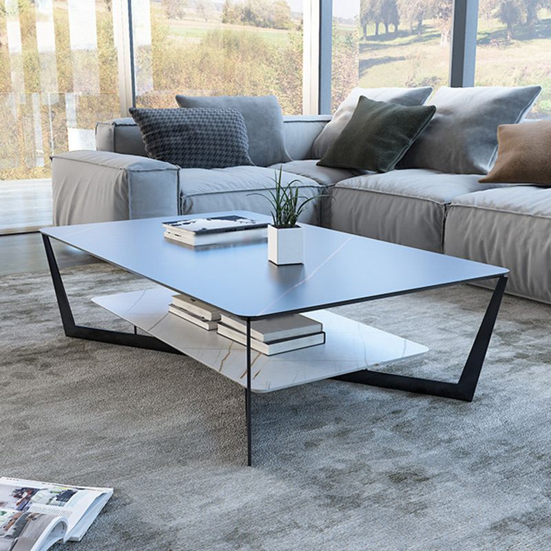 Modern Style Cocktail Table Rock Slate Top with Storage Rack Rectangular Coffee Table Clearhalo 'Coffee & Accent Tables' 'Coffee Tables' 'coffee_tables' 'furn' 'furn_coffee_tables' 'Furniture' 'furniture_coffee_tables' 'Living Room Furniture' 1200x1200_fb7a7815-d7ea-423a-9a11-b9e015220eb5