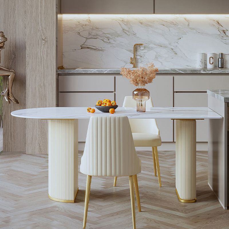 Metal Contemporary Free Form Dining Table Sintered Stone Table with Double Pedestal Clearhalo ' dining_table' 'Dining Tables & Seating' 'Dining Tables' 'furn' 'furn_dining_table' 'Furniture' 'furniture_dining_table' 'Kitchen & Dining Furniture' 'kitchen&dining_furn' 'kitchen' 'kitchen_dining_table' 1200x1200_fb7c321a-ecfe-412e-aa4d-0e29921fcc0b