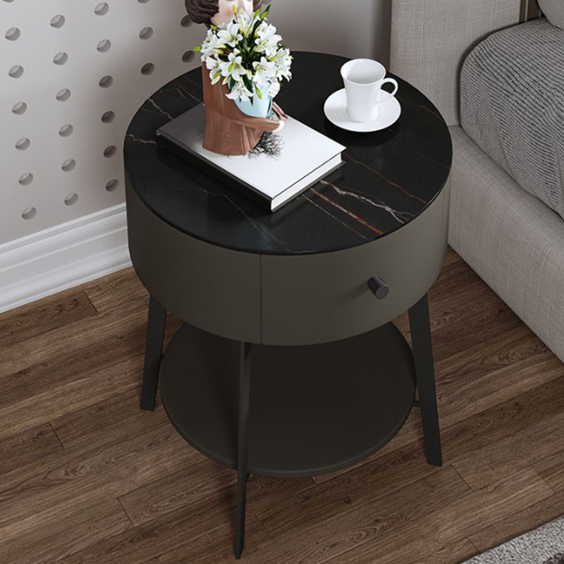 1-DRAWER/1-Shelf-Nachttischdurchmesser 17,72 "Steinrundnachttisch