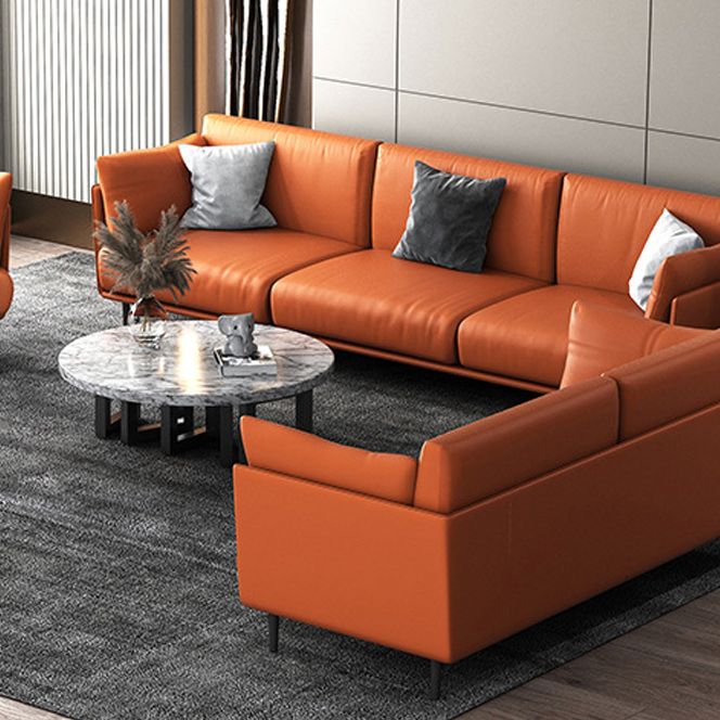 Standard Faux Leather Sofa Modern Pillow Top Arm Sofa in Orange Clearhalo 'furn' 'furn_sofas' 'Furniture' 'Living Room Furniture' 'Sofa' 'sofas' 1200x1200_fb7ebe7d-c210-4821-8698-b73f5045cf01