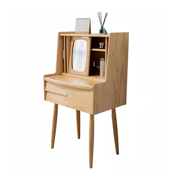 Taburete de tocador de mesa de maquillaje de madera sólida con cajones y espejo en Brone