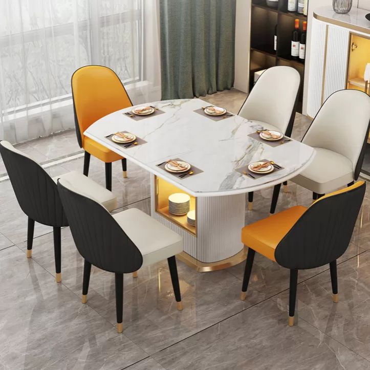 Glam 1/4/7/9 Pieces Scalable Dinette Set with Sintered Stone Top Round Dining Table Set Clearhalo 'Dining Room Sets' 'Dining Tables & Seating' 'dining_room_set' 'furn' 'furn_dining_room_set' 'Furniture' 'furniture_dining_room_set' 'Kitchen & Dining Furniture' 1200x1200_fb801a4d-ea15-49e8-bf3f-28ad5f7fa4e7