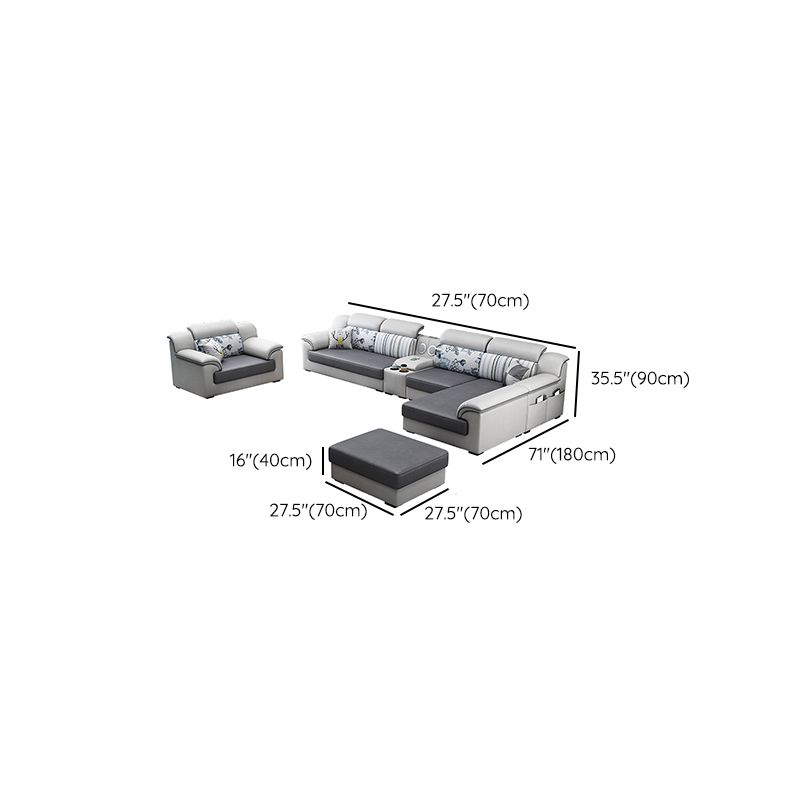 Gray Faux Leather Sectional L-shape Pillow Top Arm Sectional