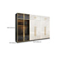 Modern Tempered Glass Doors Wardrobe Wood Frame Wardrobe without Light