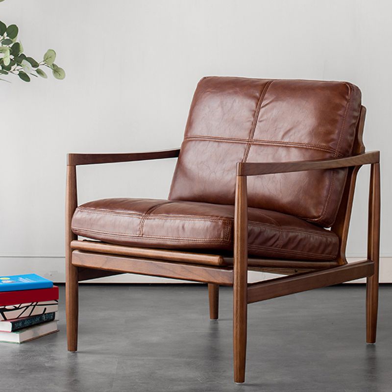 Pu Leather Arm Chair Square Arms Solid Wood Frame Pillow Back Chair Clearhalo 'Accent Chairs' 'accent_chairs' 'Chairs & Seating' 'furn' 'furn_accent_chairs' 'Furniture' 'Living Room Furniture' 1200x1200_fb86934d-c7c9-4e68-a2d6-6cf1b9bcc076