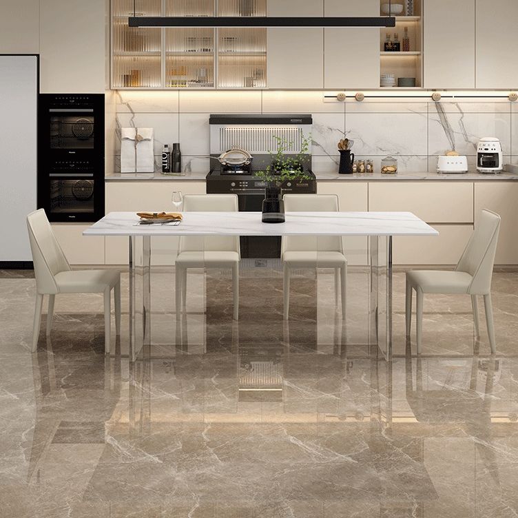 Modern White Dining Room Table Rectangle Acrylic and Stone Double Pedestal Table Clearhalo 'Dining Tables & Seating' 'Dining Tables' 'dining_table' 'furn' 'furn_dining_table' 'Furniture' 'furniture_dining_table' 'Kitchen & Dining Furniture' 'kitchen' 'kitchen_dining_table' 1200x1200_fb8879c5-8fcd-43d6-94d3-5440092db128