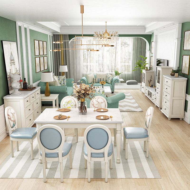 Rectangle Marble Table White Dining Table for Kitchen Dining Room Clearhalo 'Dining Tables & Seating' 'Dining Tables' 'dining_table' 'furn' 'furn_dining_table' 'Furniture' 'Kitchen & Dining Furniture' 1200x1200_fb88bb2a-d384-413b-a980-e4658c05a048