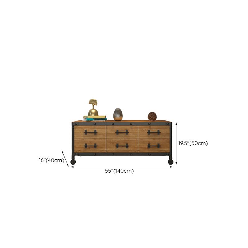Console TV industrielle en pin, support multimédia de rangement fermé avec tiroirs pour le salon