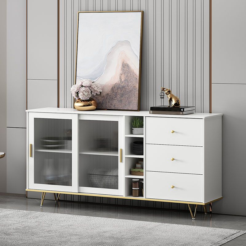 Glam Living Room Buffet Stand MDF Adjustable Shelving Sliding and Glass Doors Credenza Clearhalo 'buffet_sideboard' 'Buffets & Sideboards' 'Furniture' 'furniture_buffet_sideboard' 'Kitchen & Dining Furniture' 1200x1200_fb8aedda-c9e2-44da-b8e0-361ae0fdfd8c