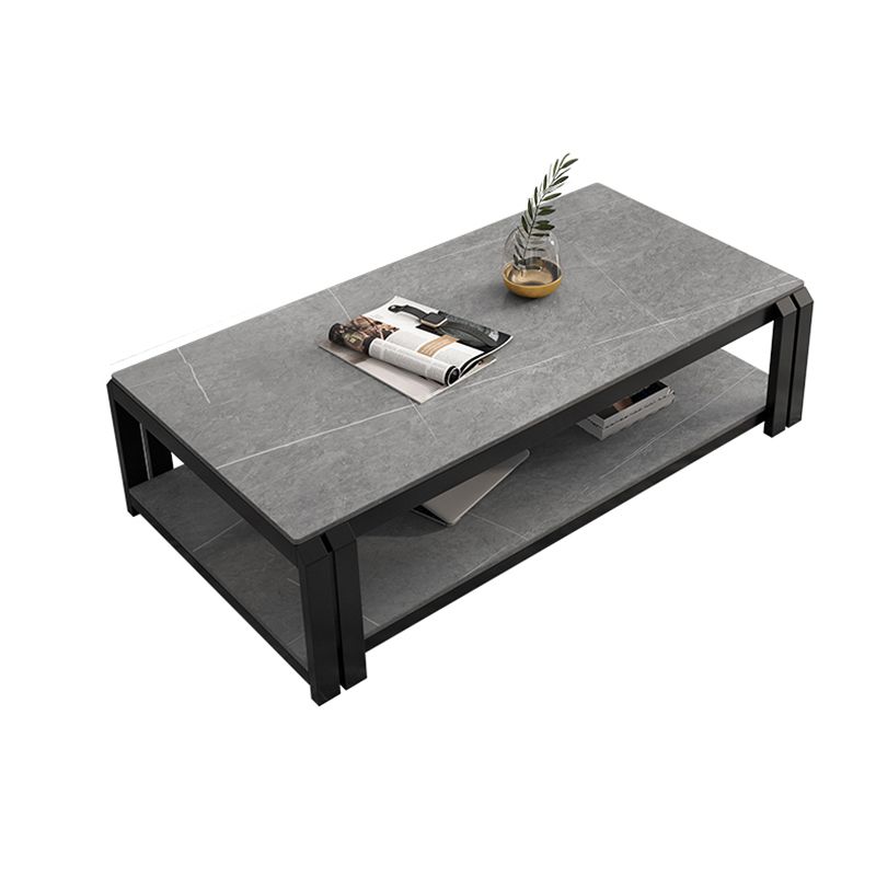 1 - Shelf Slate Coffee Cocktail Table 17.7" H Rectangular Single Coffee Table
