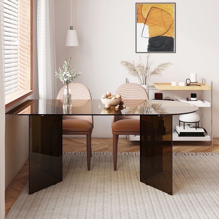 Tempered Glass Dining Table for Restaurant Modern Free Form Table with Double Pedestal Clearhalo 'Dining Tables & Seating' 'Dining Tables' 'dining_table' 'furn' 'furn_dining_table' 'Furniture' 'furniture_dining_table' 'Kitchen & Dining Furniture' 'kitchen' 'kitchen_dining_table' 1200x1200_fb920ea4-f770-42d5-82a6-62dafd89cf9a