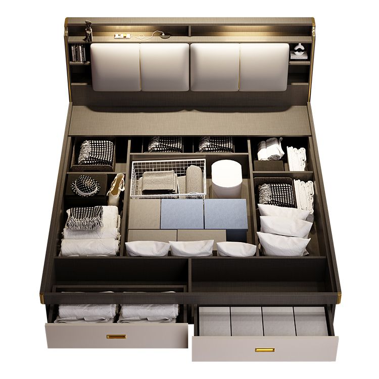 リフトアップストレージ付きコンテンポラリーウッドベッドフレームソリッドカラー標準ベッド