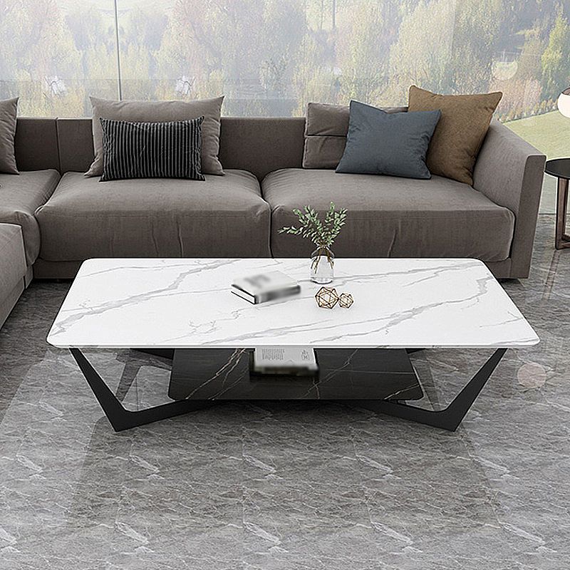 Modern White/grey Slate Top Rectangular Coffee Table with Metal Base Clearhalo 'Coffee & Accent Tables' 'Coffee Tables' 'coffee_tables' 'furn' 'furn_coffee_tables' 'Furniture' 'furniture_coffee_tables' 'Living Room Furniture' 1200x1200_fb970e0a-b1e7-4ffe-8be9-47448bef7d17