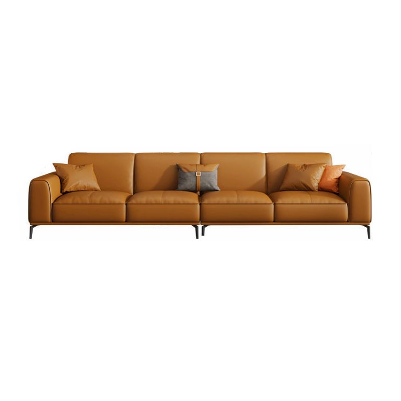 Tan Genuine Leather Sectional/Sofa Square Arm Sectional for Apartment