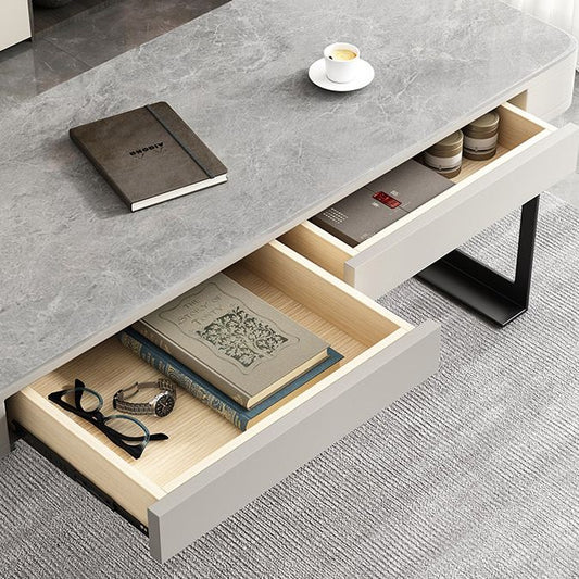 Zeitgenössischer rechteckiger Schreibtisch Stone Office Desk in Grau mit 2 Schubladen
