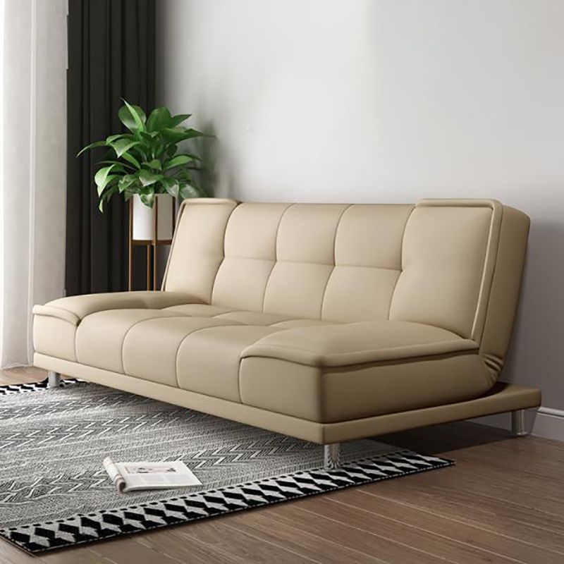 コンテンポラリーコンバーチブルアームレスコットンブレンドとフェイクレザーソファベッド