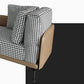 Eigentijdse chaise longue met vierkante armleuningen en accenten van stof