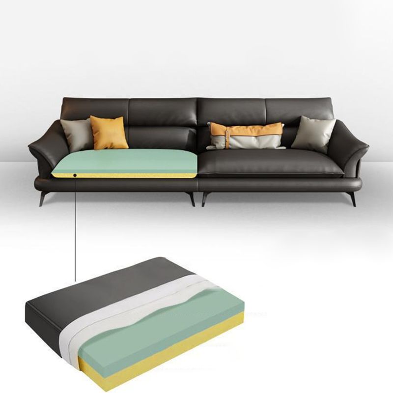 Contemporary Genuine Leather Flared Arm Sofa For Living Room