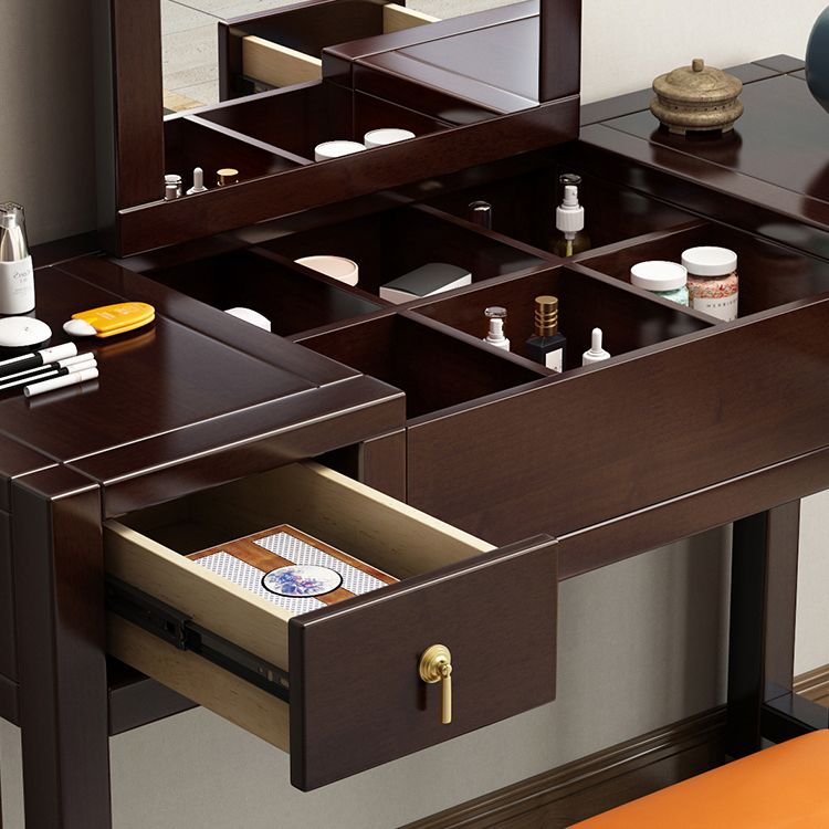 Traditions Rubberwood Vanity Set with Mirror 15.75"" Wide Brown Vanity Clearhalo 'Bedroom Furniture' 'furn' 'furn_makeup_vanities' 'Furniture' 'Makeup Vanities' 'makeup_vanities' 1200x1200_fba2d29a-67be-4d15-b556-a380551d4555