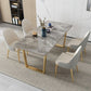 Rectangle Double Pedestal Dining Table Glam Stone Table for Kitchen