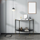 Table de sofá de consola de mármol Glamble Mesa de media luna con estantes para Hall