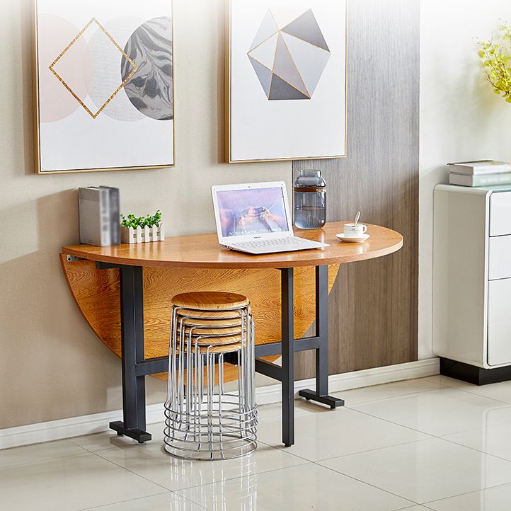 Metal Mid-Century Modern Round Table Wood Top Dining Table with Drop Leaf Clearhalo ' dining_table' 'Dining Tables & Seating' 'Dining Tables' 'furn' 'furn_dining_table' 'Furniture' 'furniture_dining_table' 'Kitchen & Dining Furniture' 'kitchen&dining_furn' 'kitchen' 'kitchen_dining_table' 1200x1200_fba634c1-5545-438c-8de5-86cd7e1b7637
