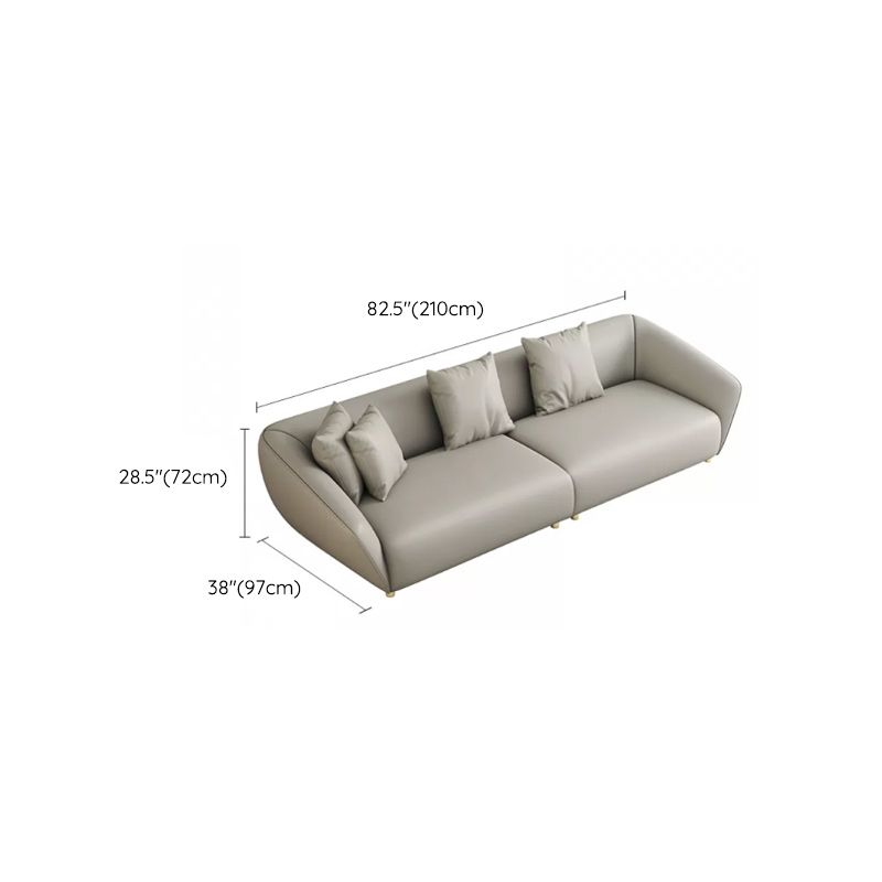 Glam Sloped Arm Sofa with Pillows Genuine Leather Sofa in Gray Clearhalo 'furn' 'furn_sectionals' 'Furniture' 'Living Room Furniture' 'Sectionals' 1200x1200_fbab6c6d-707d-46ab-a880-ecedccbf8b7e
