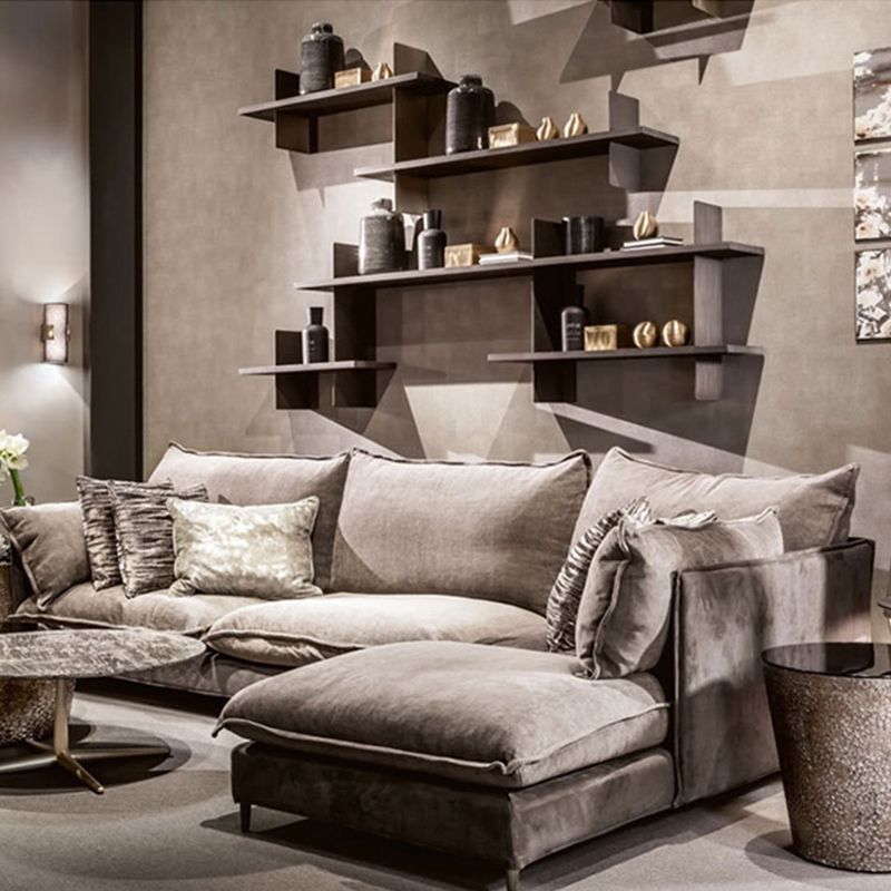 リネンスクエアアームソファ＆チャイズリバーシブルモダンクッションルースバックソファ