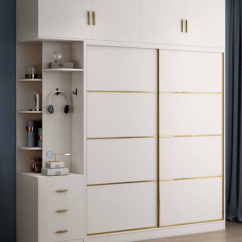 White Engineered Wood Wardrobe Closet Sliding Wardrobe Armoire Clearhalo 'Armoires & Wardrobes' 'armoires_wardrobes' 'Bedroom Furniture' 'furn' 'furn_armoires_wardrobes' 'Furniture' 1200x1200_fbaf0c3f-3aaf-497d-911e-89ed6c4575ba