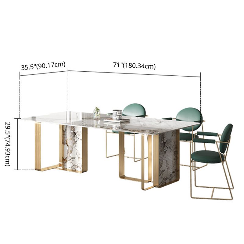 Contemporary Style Sintered Stone Dining Table with White Fixed Table and Double Pedestal Base Clearhalo 'Dining Room Sets' 'Dining Tables & Seating' 'dining_room_set' 'furn' 'furn_dining_room_set' 'Furniture' 'furniture_dining_room_set' 'Kitchen & Dining Furniture' 'kitchen&dining_furn' 'kitchen' 1200x1200_fbb0969f-4fcd-4e32-8e33-a4da46e5e8cd