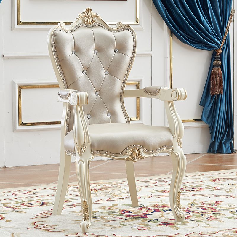 European Style Birch Leather Arm Chair Light Color Solid Back Dining Chair with White Legs Clearhalo ' kitchen&dining_furn' 'Dining Chairs' 'Dining Tables & Seating' 'dining_chair' 'furn' 'furn_dining_chair' 'Furniture' 'furniture_dining_chair' 'Kitchen & Dining Furniture' 'kitchen' 1200x1200_fbb19c19-6fed-4f40-877e-0223d7590c20