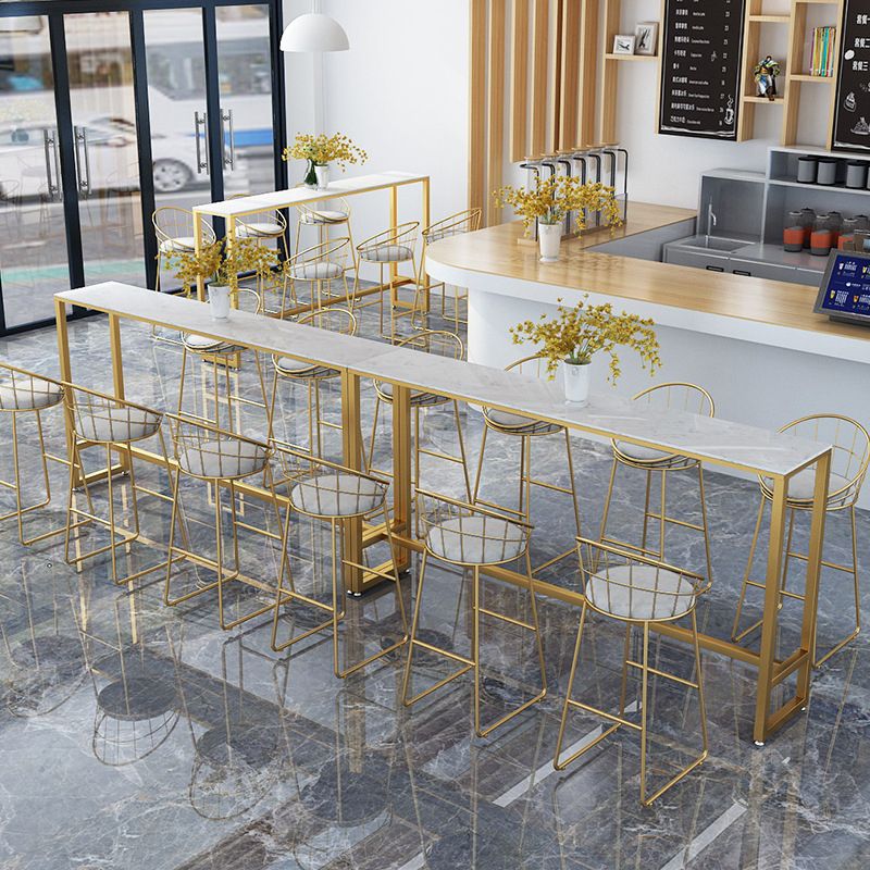 White Glam Style Bar Table in Iron Top and Faux Marble Bar Table, Only Table Clearhalo 'Bar Furniture' 'Bar Tables' 'bar_tables' 'furn' 'furn_bar_tables' 'Furniture' 'furniture_bar_tables' 'Kitchen & Dining Furniture' 1200x1200_fbb2018f-1130-4213-950d-af6741dac751