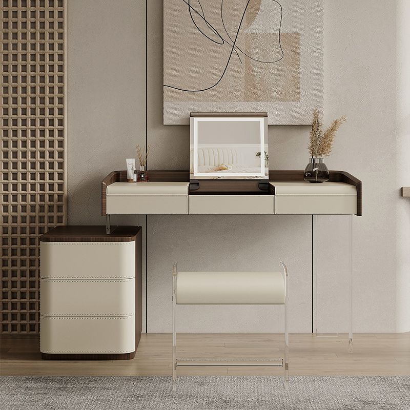 Modern Bedroom Makeup Vanity Desk Faux Leather Vanity Dressing Table
