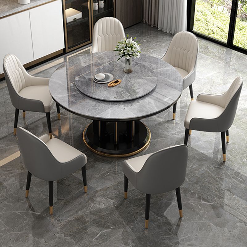 Mesa de comedor sencilla y moderna, mesa redonda con base de madera de caucho para comedor