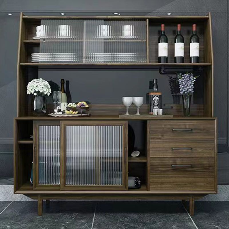 Pine Wood Buffet Table 3 Drawer 4 Glass Doors Simple Style Cupboard for Kitchen Clearhalo 'buffet_sideboard' 'Buffets & Sideboards' 'furn' 'furn_buffet_sideboard' 'Furniture' 'furniture_buffet_sideboard' 'Kitchen & Dining Furniture' 1200x1200_fbb71874-d981-4ddf-874a-bb66d3b1a0dd