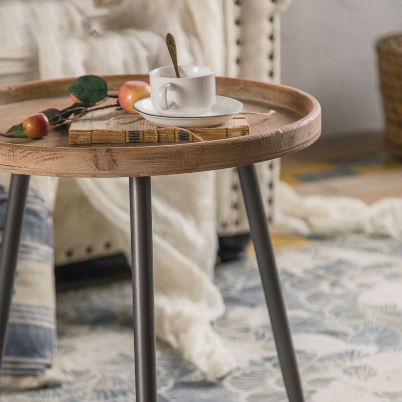 素朴なソリッドウッド3脚トレイトップラウンド苦しんでいるリビングルームサイドテーブル