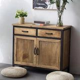 Bois en détresse 15,7 "d Accent Cabinet Iron industriel 2 - Coffre de porte avec 2 tiroirs