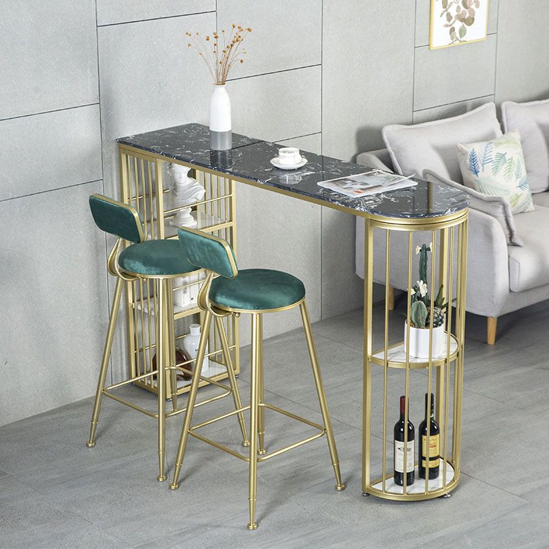 Marble Indoor Glam Bar Dining Table Gold Iron Double Pedestal Bistro Table with Shelve Clearhalo 'Bar Furniture' 'Bar Tables' 'bar_tables' 'furn' 'furn_bar_tables' 'Furniture' 'furniture_bar_tables' 'Kitchen & Dining Furniture' 'kitchen&dining_furn' 'kitchen' 1200x1200_fbb91adf-95c4-46a2-80b1-d3f382caecd3