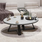 Glam Oval Stone Top Couchtisch mit Eisenkreuz -Basis -Cocktailtisch