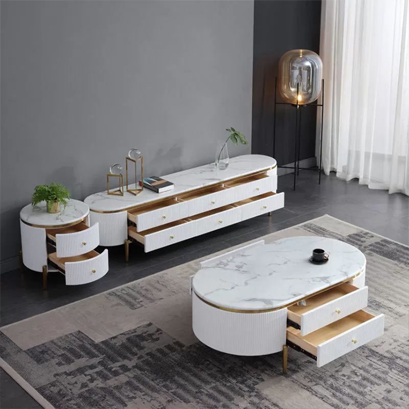 Marble Top TV Stand Modern Style Oval TV Cabinet with Drawers Clearhalo 'furn' 'furn_tv_stands_entertainment_centers' 'Furniture' 'Living Room Furniture' 'TV Stands & Entertainment Centers' 'TV Stands & Media Storage Furniture' 'tv_stands_entertainment_centers' 1200x1200_fbbf9b61-fd8d-4cb8-9323-77b5ade2ab8d
