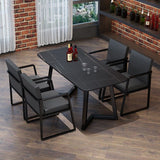 Industrial Style Sintered Stone Dining Table Black Rectangle Table with Sled Base for Dinning Room Clearhalo ' dining_table' 'Dining Tables & Seating' 'Dining Tables' 'furn' 'furn_dining_table' 'Furniture' 'furniture_dining_table' 'Kitchen & Dining Furniture' 'kitchen&dining_furn' 'kitchen' 'kitchen_dining_table' 1200x1200_fbc66cb8-5f54-41e7-919c-588422ec050a