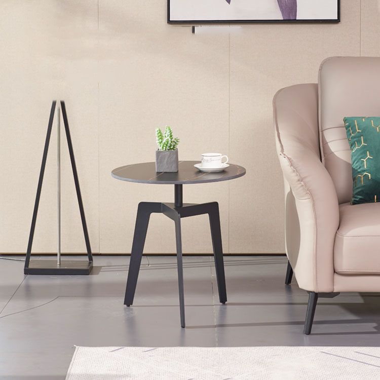 21.65 "/23.62"背の高いスチール3脚エンドテーブルモダンラウンドスレートトップサイドテーブル