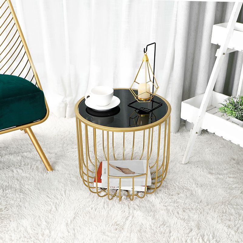 Contemporary Round Top Cocktail Table with Frame Base in Iron Clearhalo 'Coffee & Accent Tables' 'Coffee Tables' 'coffee_tables' 'furn' 'furn_coffee_tables' 'Furniture' 'Living Room Furniture' 1200x1200_fbc7a1c0-7cca-4985-9778-58663db04627