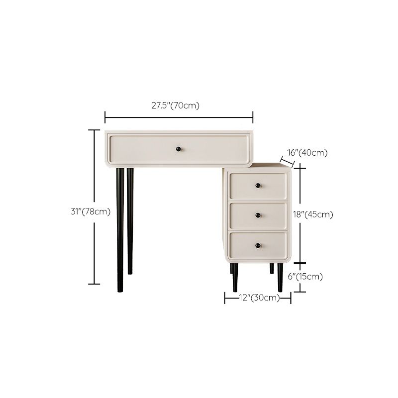 Vanity di trucco da tavolo in legno bianco bianco contemporaneo con cassetti