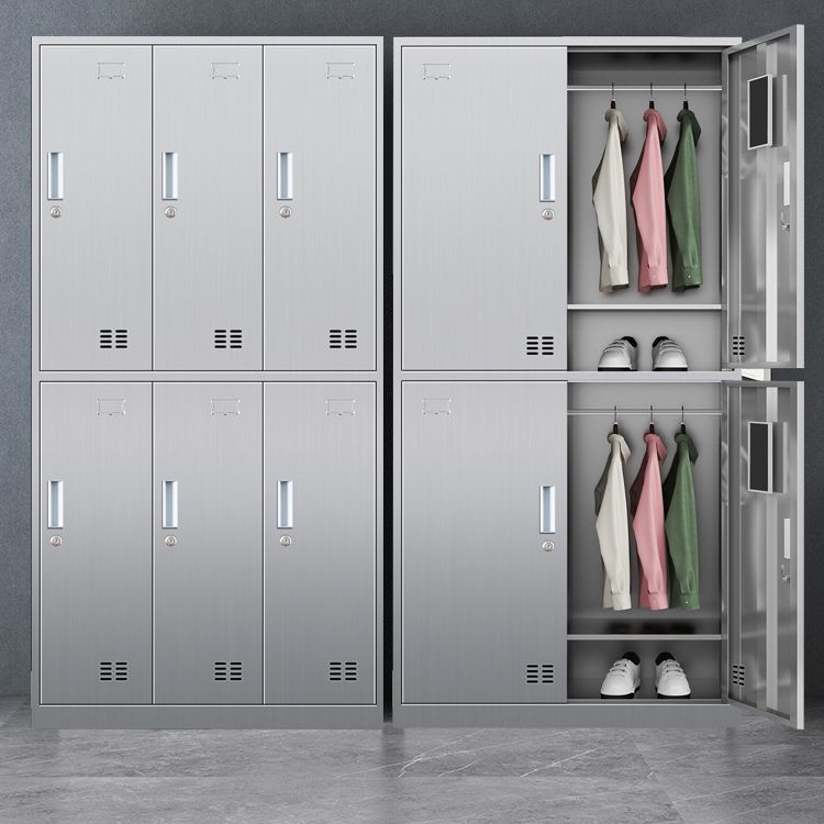 Chrome Steel Cabinet for Bathroom Modern Indoor Storage Cabinet with Hinged Doors Clearhalo 'Armoires & Wardrobes' 'armoires_wardrobes' 'Bedroom Furniture' 'furn' 'furn_armoires_wardrobes' 'Furniture' 1200x1200_fbc9c041-17d7-4470-bf49-fcc9cc6362cd