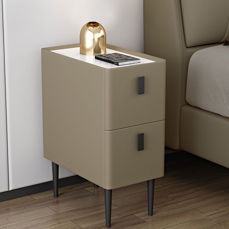 Stone Top Night Tisch moderne 22 Zoll H 2-Drawer Imitation Holz Nachttisch mit Beinen